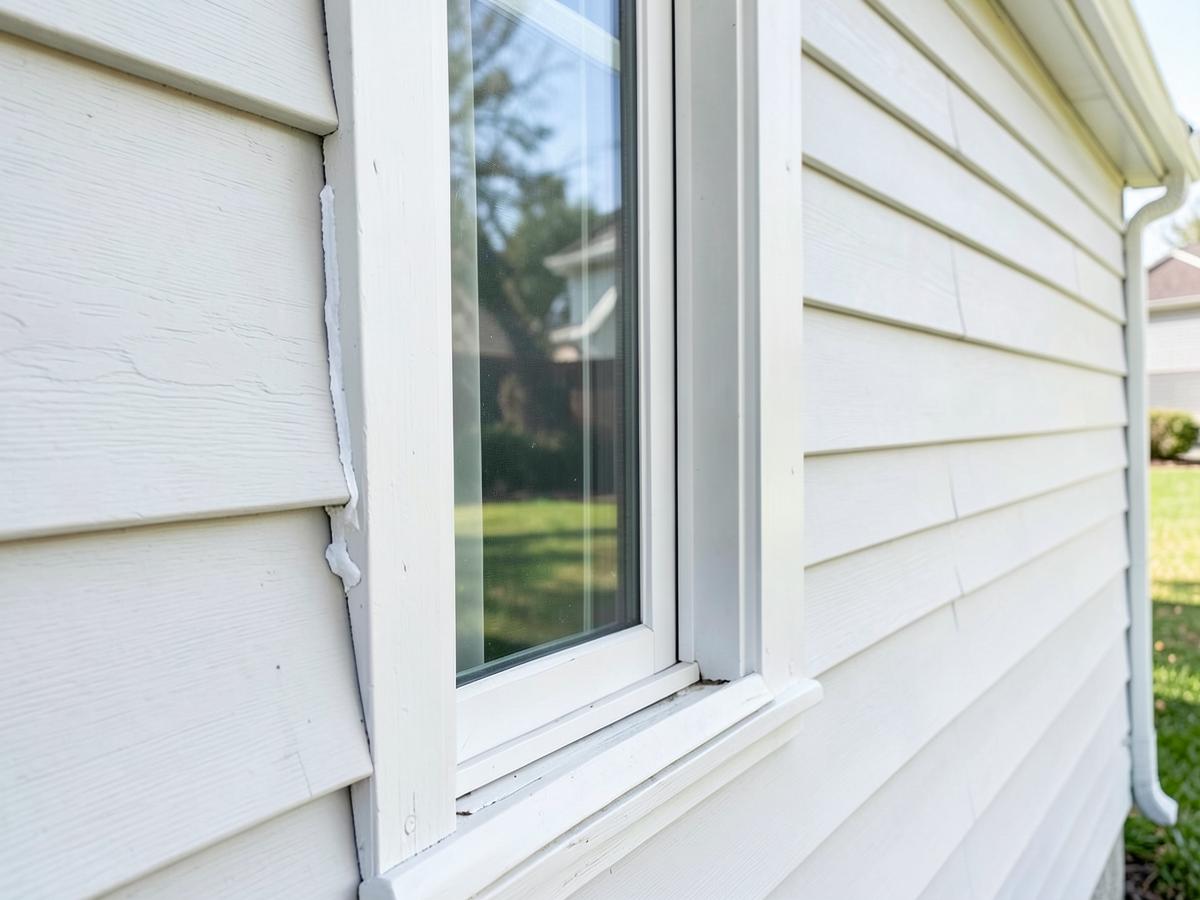 Fresh caulking and weatherproofing around an exterior window frame